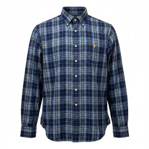 Ralph Lauren Classic Fit Flannel Shirt Plaid‎ Blue Yellow Button Down Men's XL